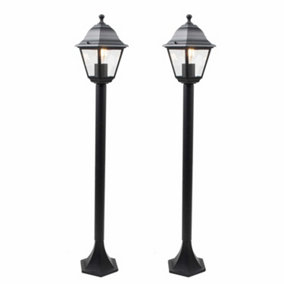 First Choice Lighting Set of 2 Cambridge - Black Clear Glass IP44 100cm Outdoor Post Lights