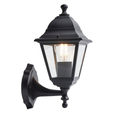 First Choice Lighting Set of 2 Cambridge Black Clear Glass IP44 Outdoor Wall Lights