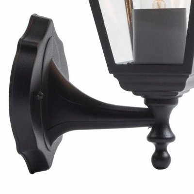 First Choice Lighting Set of 2 Cambridge Black Clear Glass IP44 Outdoor Wall Lights