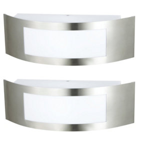 First Choice Lighting Set of 2 Camden Stainless Steel Clear IP44 Curved Outdoor Wall Washer Lights