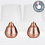 First Choice Lighting Set of 2 Cara Brushed Copper White Touch 39 cm Table Lamp With Shades