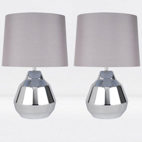 First Choice Lighting Set of 2 Cara Chrome Grey Touch 53 cm Table Lamp With Shades