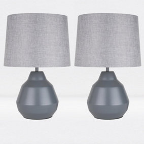 First Choice Lighting Set of 2 Cara Grey Touch 53 cm Table Lamp With Shades