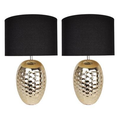 First Choice Lighting Set of 2 Carrie Gold Chrome Black Ceramic Table ...