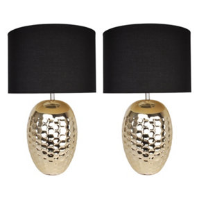 First Choice Lighting Set of 2 Carrie Gold Chrome Black Ceramic Table Lamp With Shades