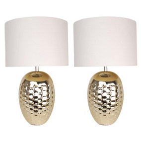 First Choice Lighting Set of 2 Carrie Gold Chrome White Ceramic Table Lamp With Shades