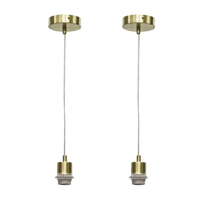 First Choice Lighting Set of 2 Carss Satin Brass Ceiling Pendant Suspension Kits for Easy Fit Shades