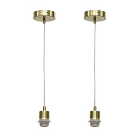First Choice Lighting Set of 2 Carss Satin Brass Ceiling Pendant Suspension Kits for Easy Fit Shades