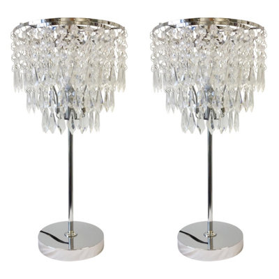 First Choice Lighting Set of 2 Cascada Chrome Clear Table Lamp With Shades