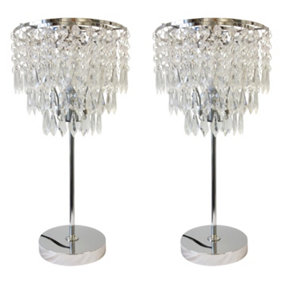First Choice Lighting Set of 2 Cascada Chrome Clear Table Lamp With Shades
