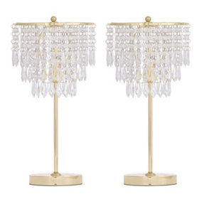 First Choice Lighting Set of 2 Cascada Gold and Acrylic Crystal Jewelled Table Lamps