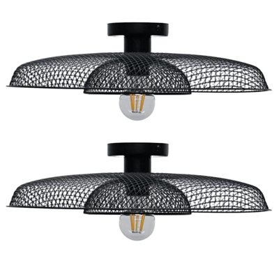 First Choice Lighting Set of 2 Cassidy Black Metal Wire Layered Flush Ceiling Lights