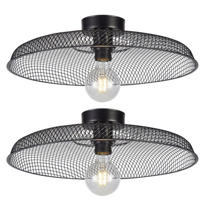 First Choice Lighting Set of 2 Cassidy Large Black Mesh Ceiling Flush Lights