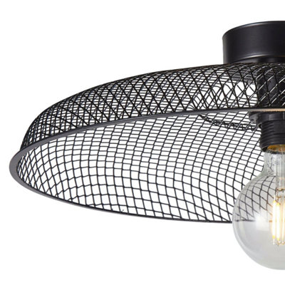First Choice Lighting Set of 2 Cassidy Large Black Mesh Ceiling Flush Lights