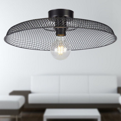 First Choice Lighting Set of 2 Cassidy Large Black Mesh Ceiling Flush Lights