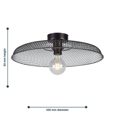 First Choice Lighting Set of 2 Cassidy Large Black Mesh Ceiling Flush Lights