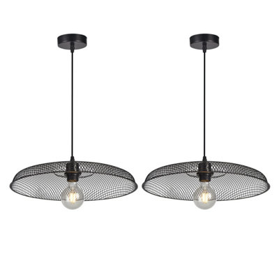 First Choice Lighting Set of 2 Cassidy Large Black Mesh Ceiling Pendant Lights