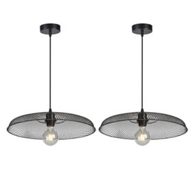First Choice Lighting Set of 2 Cassidy Large Black Mesh Ceiling Pendant Lights