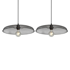 First Choice Lighting Set of 2 Cassidy Large Black Mesh Easy Fit Metal Pendant Shades