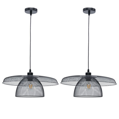 First Choice Lighting Set of 2 Cassidy Large Layered Black Mesh Ceiling Pendant Lights
