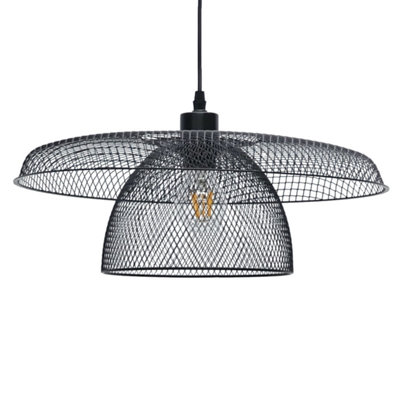 First Choice Lighting Set of 2 Cassidy Large Layered Black Mesh Ceiling Pendant Lights