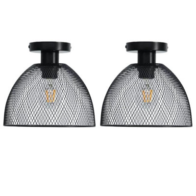 First Choice Lighting Set of 2 Cassidy Medium Black Mesh Ceiling Flush Lights