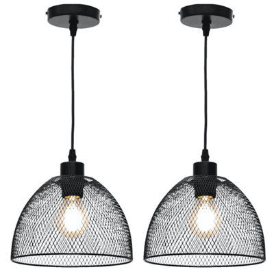 First Choice Lighting Set of 2 Cassidy Medium Black Mesh Ceiling Pendant Lights