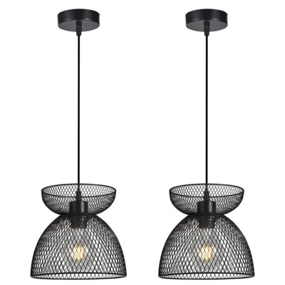 First Choice Lighting Set of 2 Cassidy Medium Layered Black Mesh Ceiling Pendant Lights