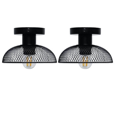 First Choice Lighting Set of 2 Cassidy Small Black Mesh Ceiling Flush Lights