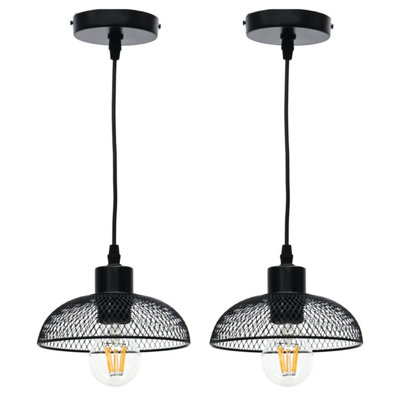First Choice Lighting Set of 2 Cassidy Small Black Mesh Ceiling Pendant Lights