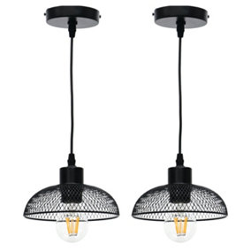 First Choice Lighting Set of 2 Cassidy Small Black Mesh Ceiling Pendant Lights