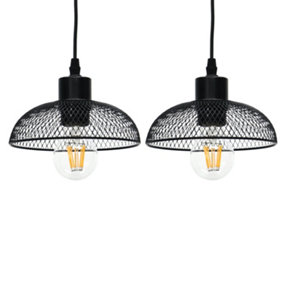 First Choice Lighting Set of 2 Cassidy Small Black Mesh Easy Fit Metal Pendant Shades