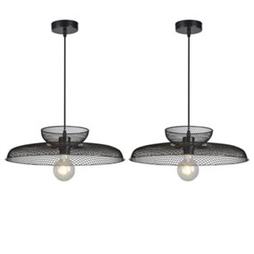 First Choice Lighting Set of 2 Cassidy Two Tier Black Mesh Ceiling Pendant Lights