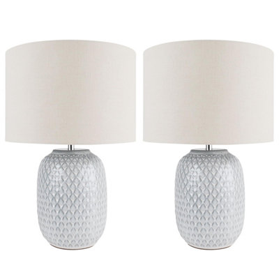 First Choice Lighting Set of 2 Ceramic Grey Natural Ceramic Table Lamp With Shades