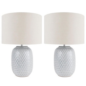First Choice Lighting Set of 2 Ceramic Grey Natural Ceramic Table Lamp With Shades