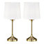 First Choice Lighting Set of 2 Chester Antique Brass White Table Lamp With Shades