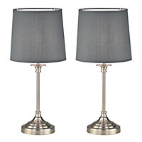 First Choice Lighting Set of 2 Chester Brushed Nickel Grey Table Lamp With Shades