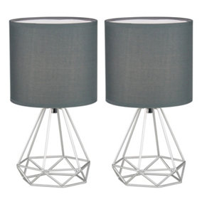 First Choice Lighting Set of 2 Christie Silver Grey Table Lamp With Shades