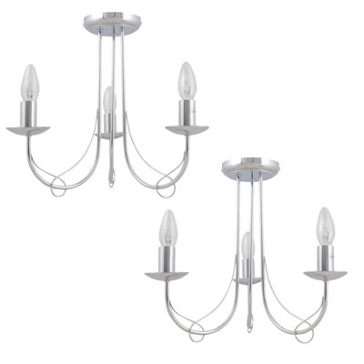 First Choice Lighting Set of 2 Chrome 3 Way Ceiling Fittings with Loop Scroll Detail