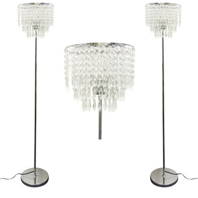 First Choice Lighting Set of 2 Chrome and Acrylic Crystal Jewelled Floor Lamps