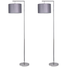 First Choice Lighting Set of 2 Chrome Angled Floor Lamps with Grey Glitter Shades
