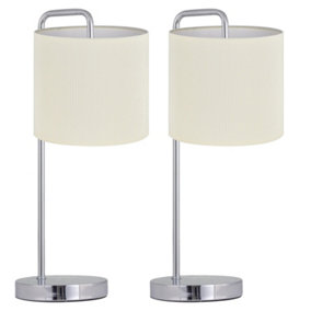 First Choice Lighting Set of 2 Chrome Arched Table Lamp with White Micropleat Shade