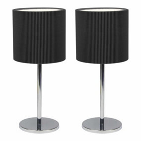 First Choice Lighting Set of 2 Chrome Black Table Lamp With Shades