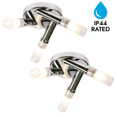 First Choice Lighting Set of 2 Chrome IP44 Bathroom Triple Ceiling Lights