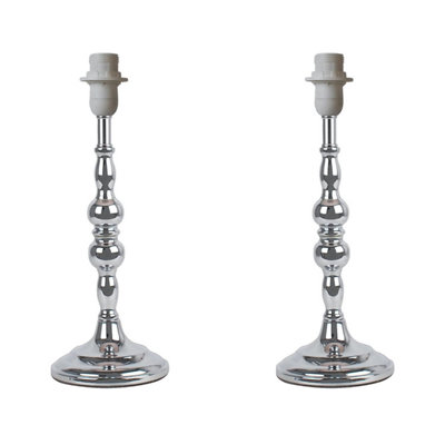 First Choice Lighting Set of 2 Chrome Stick Table Lamp Bases with Decorative Stems