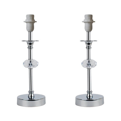 First Choice Lighting Set of 2 Chrome Stick Table Lamp Bases with Facet Details