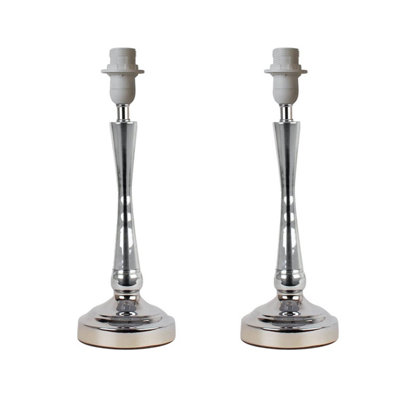 First Choice Lighting Set of 2 Chrome Stick Table Lamp Bases with Stem Detail