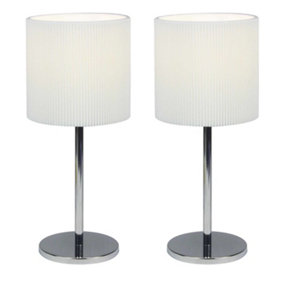 First Choice Lighting Set of 2 Chrome Stick Table Lamp with White Micropleat Shade