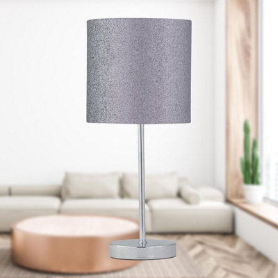 First Choice Lighting Set of Chrome Stick Table Lamps with Grey