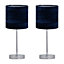 First Choice Lighting Set of 2 Chrome Stick Table Lamps with Navy Blue Crushed Velvet Shades